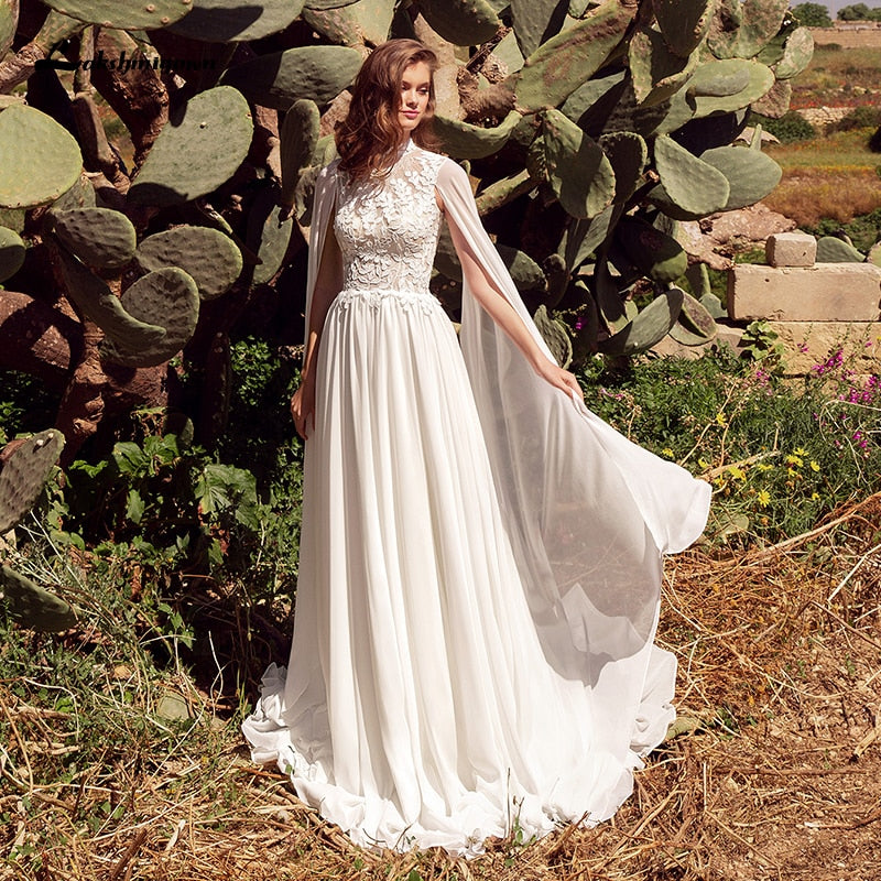 V-neck Long Sleeve Sweep Train Country Lace Garden Wedding Dress - UCenter  Dress